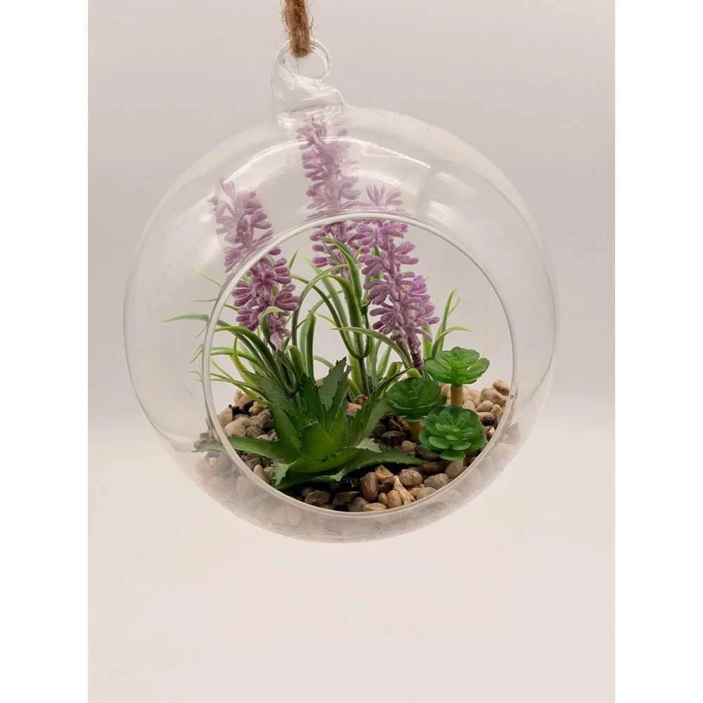 Walgreens Hanging Glass Succulent Terrarium Artificial Lavender 4.5 Inch Orb